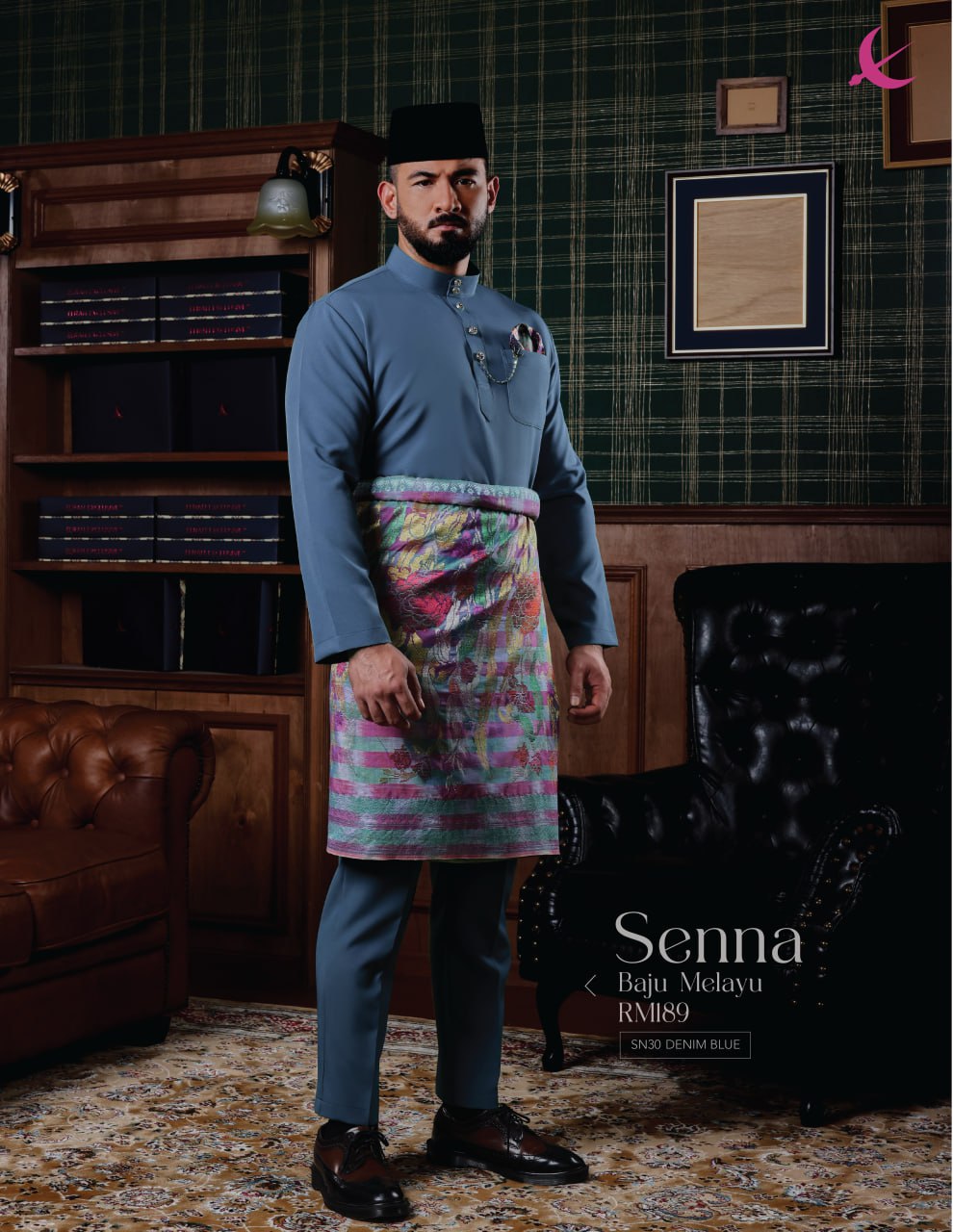 BAJU MELAYU SENNA (DENIM BLUE)